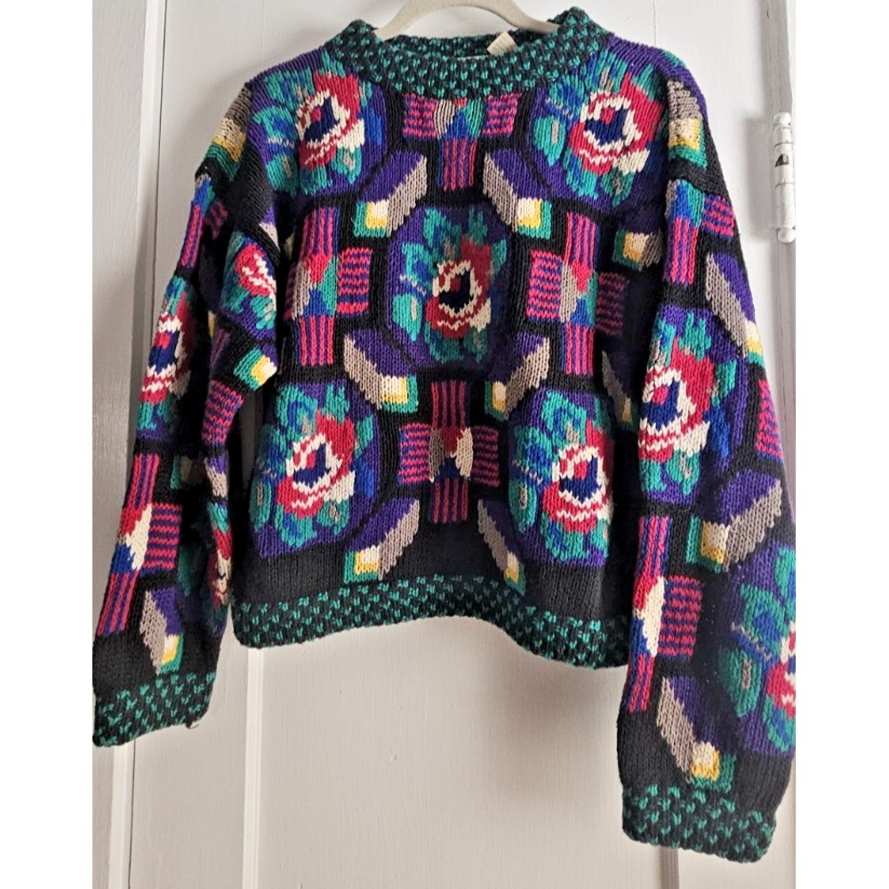 Vintage the eagle's eye Ramie cotton blend colorful sweater women's S‎